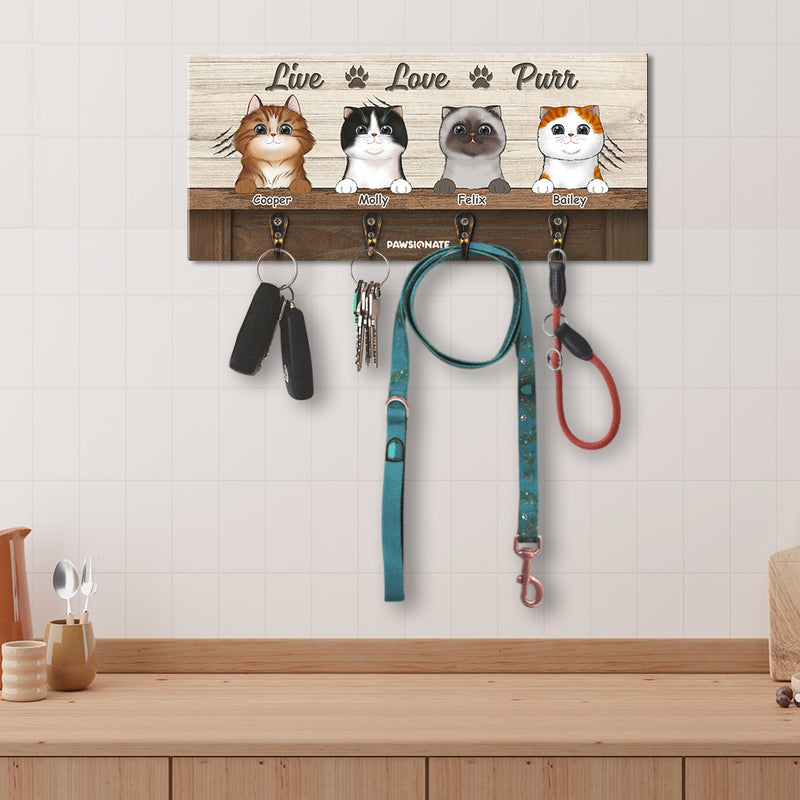 Live Love Purr - Personalized Custom Wooden Key Holder