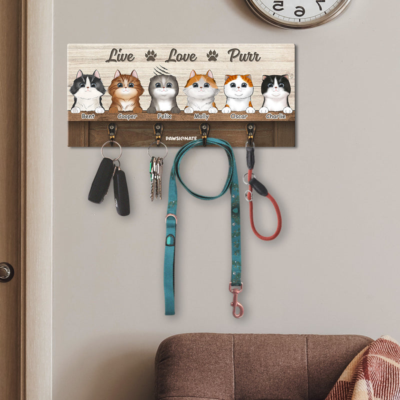 Live Love Purr - Personalized Custom Wooden Key Holder