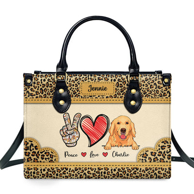 Peace Love Dog Leopard - Personalized Custom Leather Bag