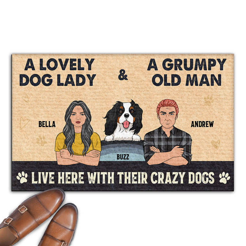 Lovely Dog Lady And Grumpy Old Man - Personalized Custom Doormat