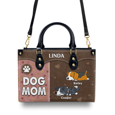 Dog Mom With Paw Print - Personalized Custom Leather Bag