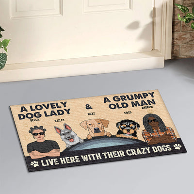 Lovely Dog Lady And Grumpy Old Man - Personalized Custom Doormat