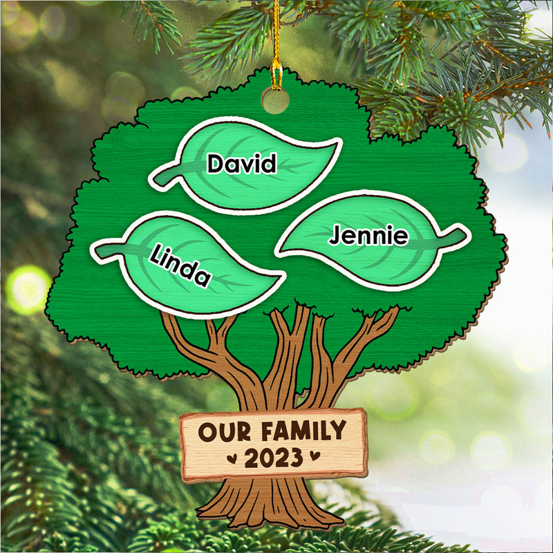 Family Tree 2023 - Personalized Custom 1-layered Wood Ornament