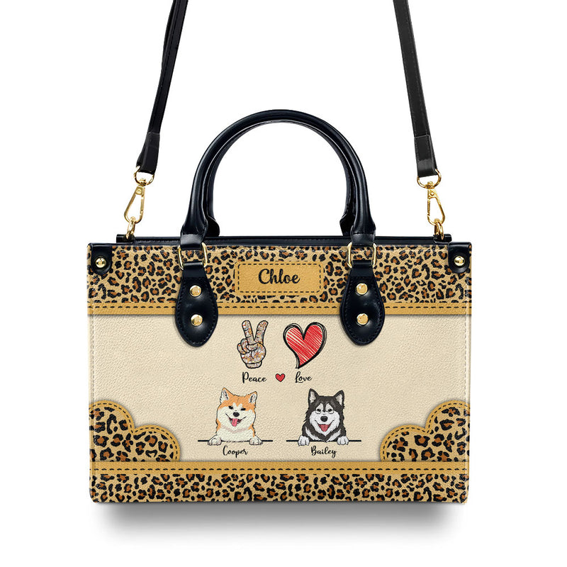 Peace Love Dog Leopard - Personalized Custom Leather Bag