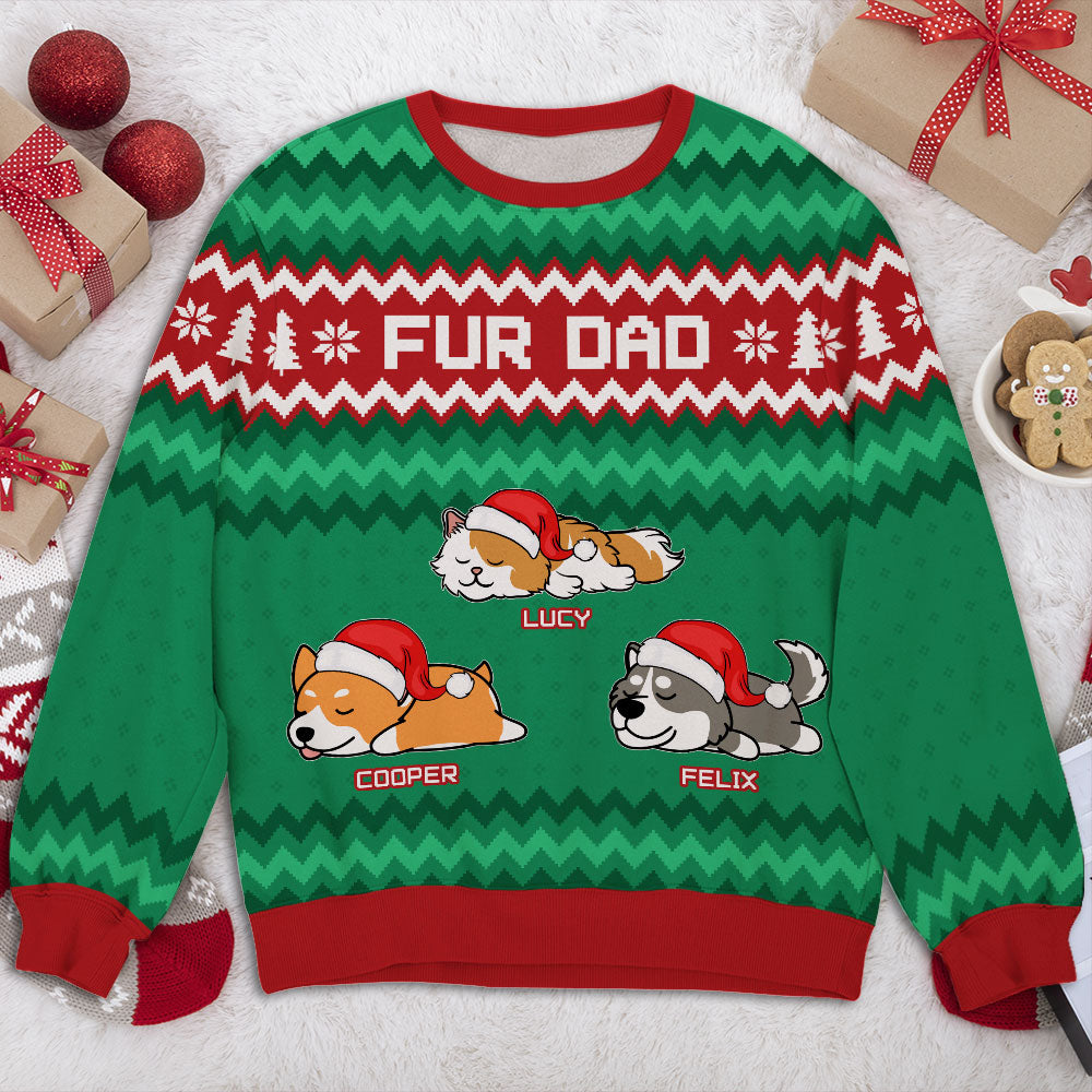 Fur Mom Dad Pattern Custom Pet Lover Personalized Snowy Forest Ugly Sweatshirt