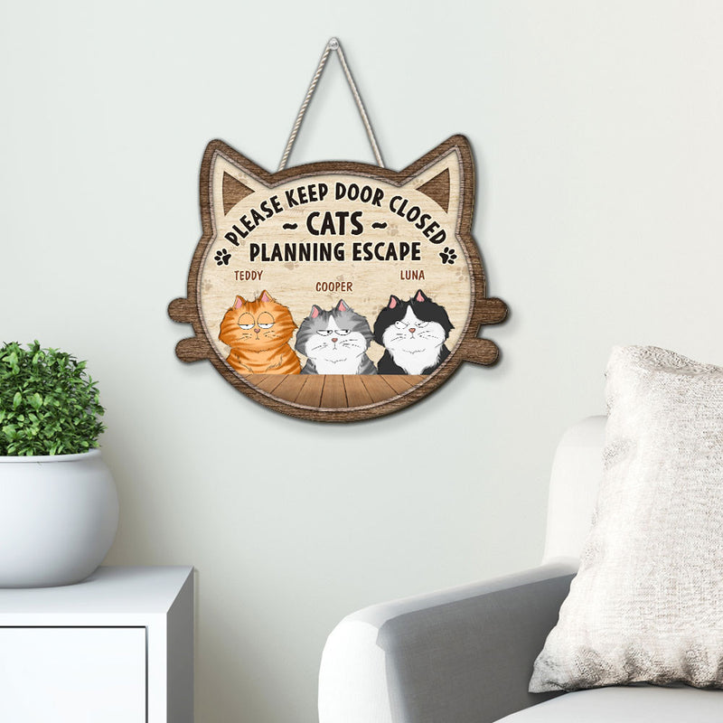 Cats Planning Escape - Personalized Custom Wood Sign