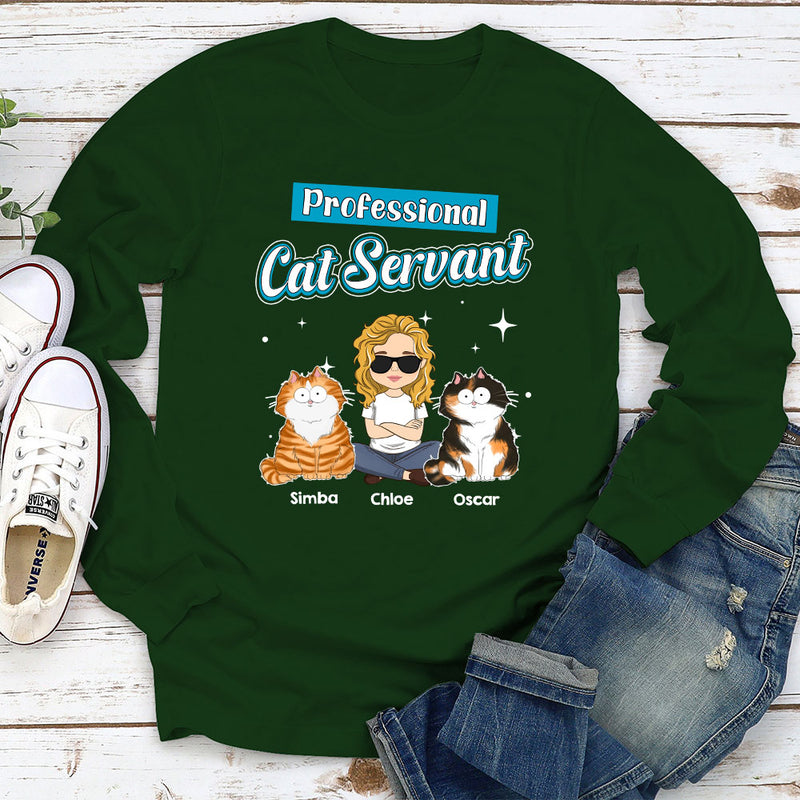 Cat Servant Funny - Personalized Custom Long Sleeve T-shirt