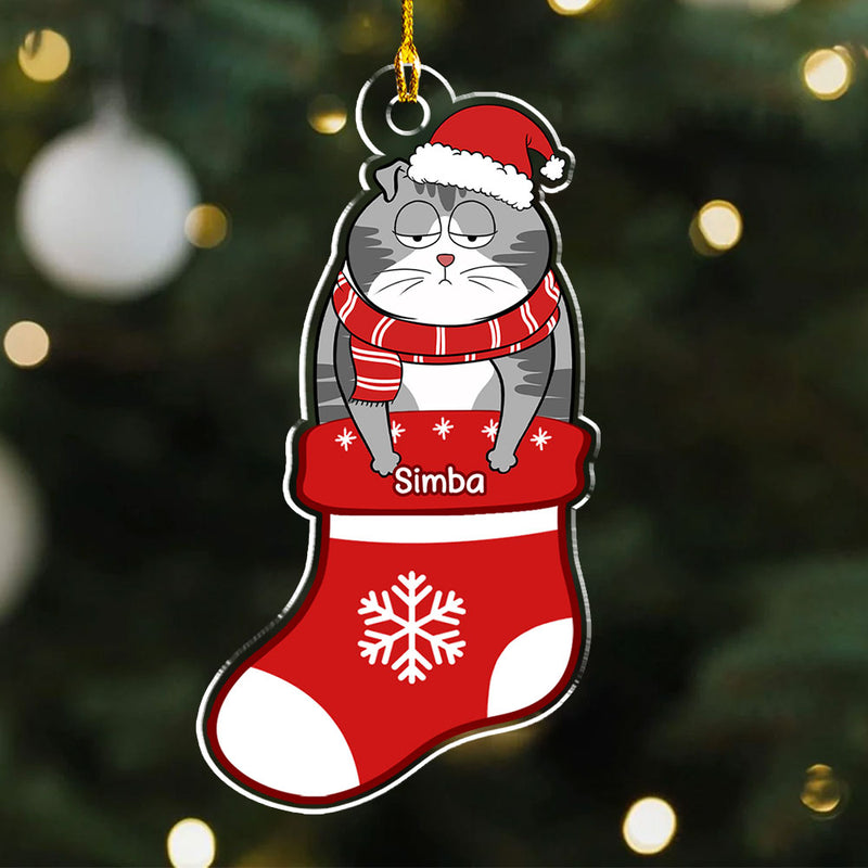 Cat In Stocking- Personalized Custom Acrylic Ornament