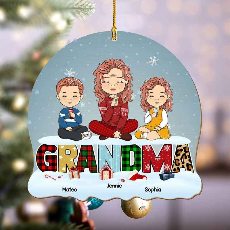 Lovely Grandma Grandkid - Personalized Custom 1-layered Wood Ornament