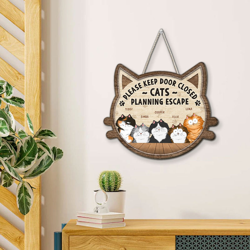 Cats Planning Escape - Personalized Custom Wood Sign