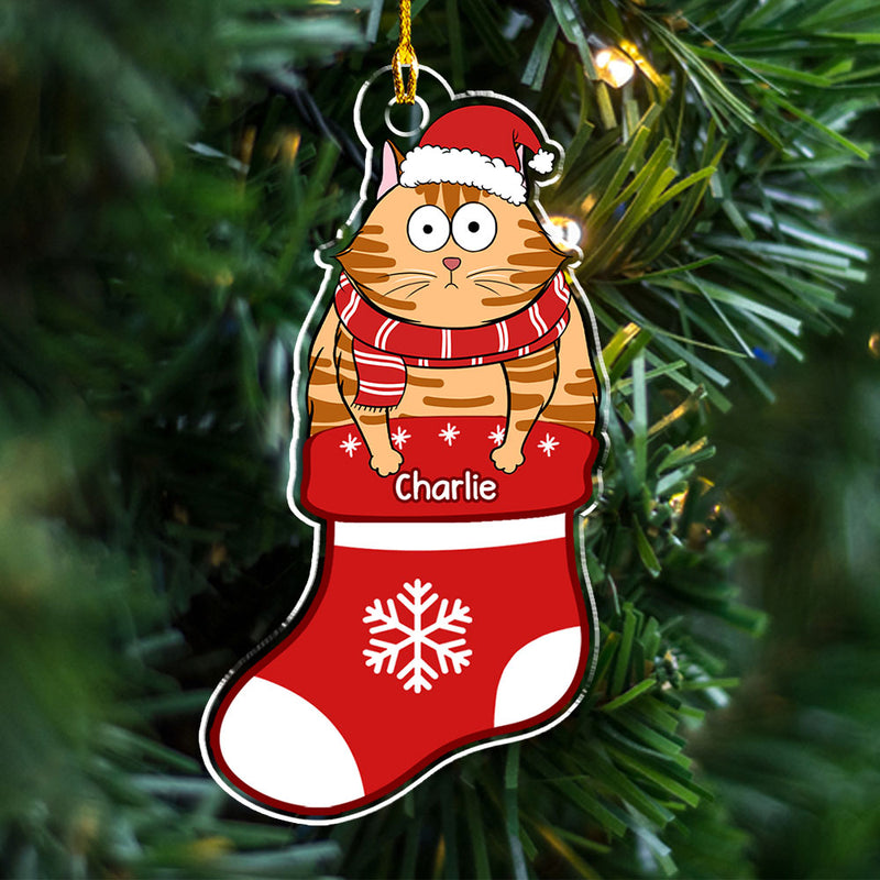 Cat In Stocking- Personalized Custom Acrylic Ornament