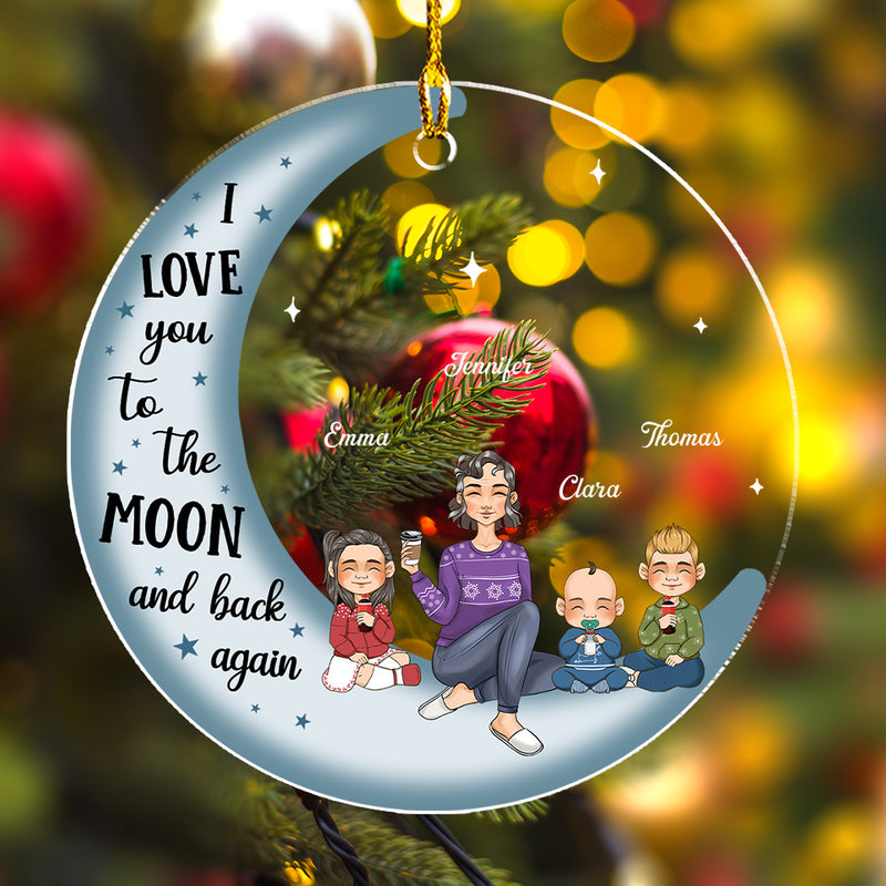 Grandma & Grandkid On Moon - Personalized Custom Acrylic Ornament