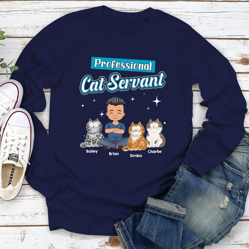 Cat Servant Funny - Personalized Custom Long Sleeve T-shirt