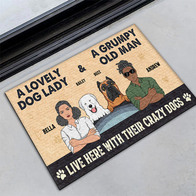 Lovely Dog Lady And Grumpy Old Man - Personalized Custom Doormat