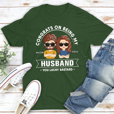 Lucky To Be My Husband - Personalized Custom Premium T-shirt