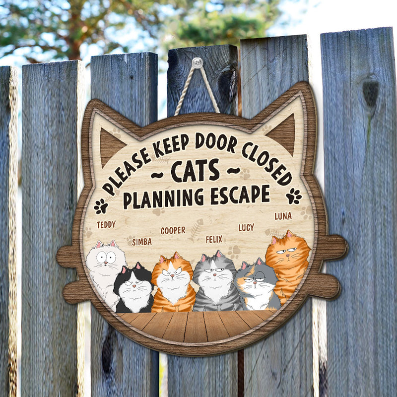 Cats Planning Escape - Personalized Custom Wood Sign