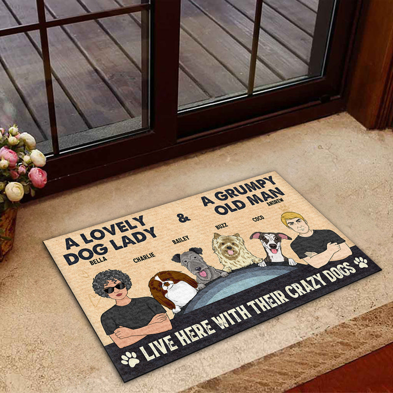 Lovely Dog Lady And Grumpy Old Man - Personalized Custom Doormat