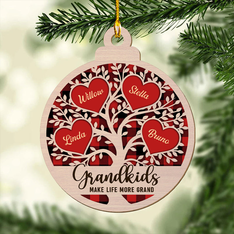 Grandkids Make Life More Grand - Personalized Custom 1-layered Wood Ornament