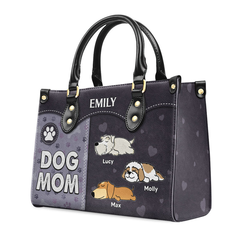 Dog Mom With Paw Print - Personalized Custom Leather Bag