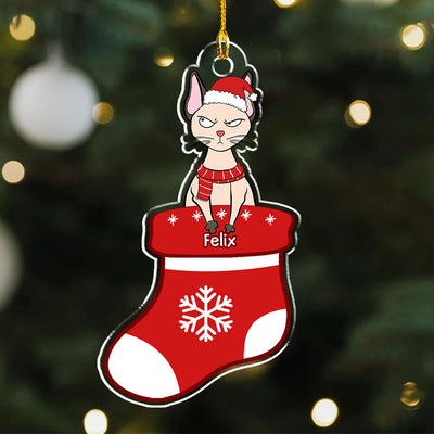 Cat In Stocking- Personalized Custom Acrylic Ornament