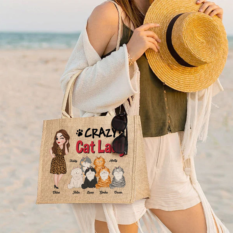 A Crazy Cat Lady - Personalized Custom Jute Tote Bag