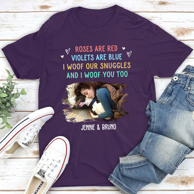 Woof Snuggles Photo - Personalized Custom Unisex T-shirt