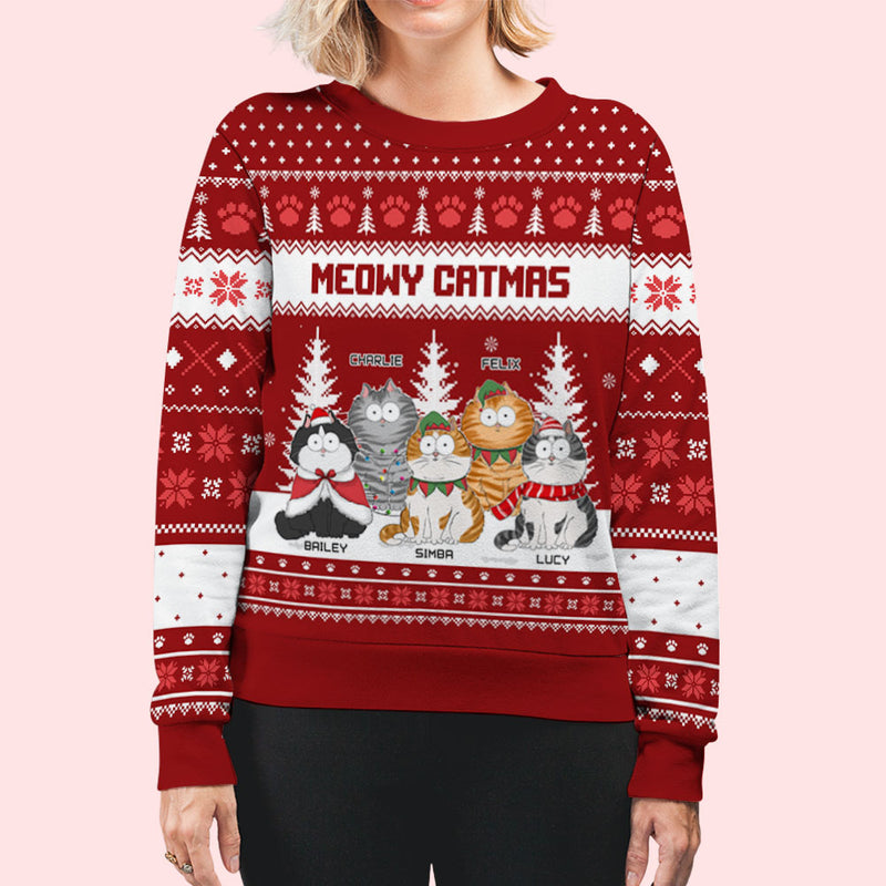 Meowy Merry - Personalized Custom All-Over-Print Sweatshirt