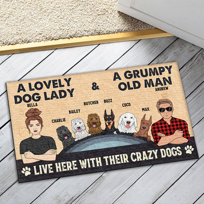 Lovely Dog Lady And Grumpy Old Man - Personalized Custom Doormat