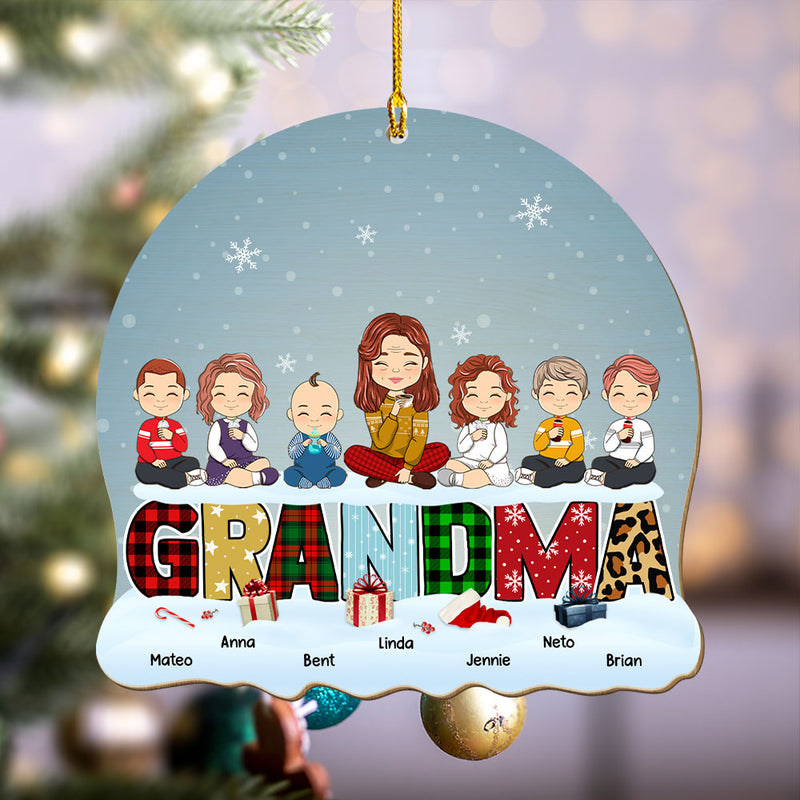 Lovely Grandma Grandkid - Personalized Custom 1-layered Wood Ornament