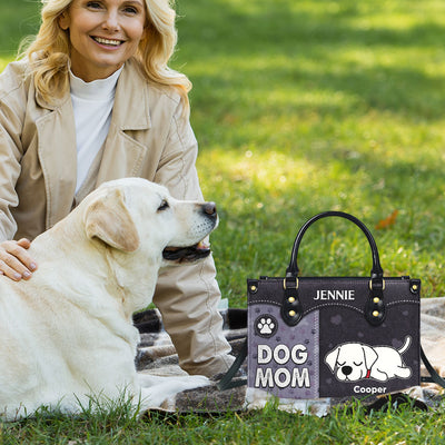 Dog Mom With Paw Print - Personalized Custom Leather Bag