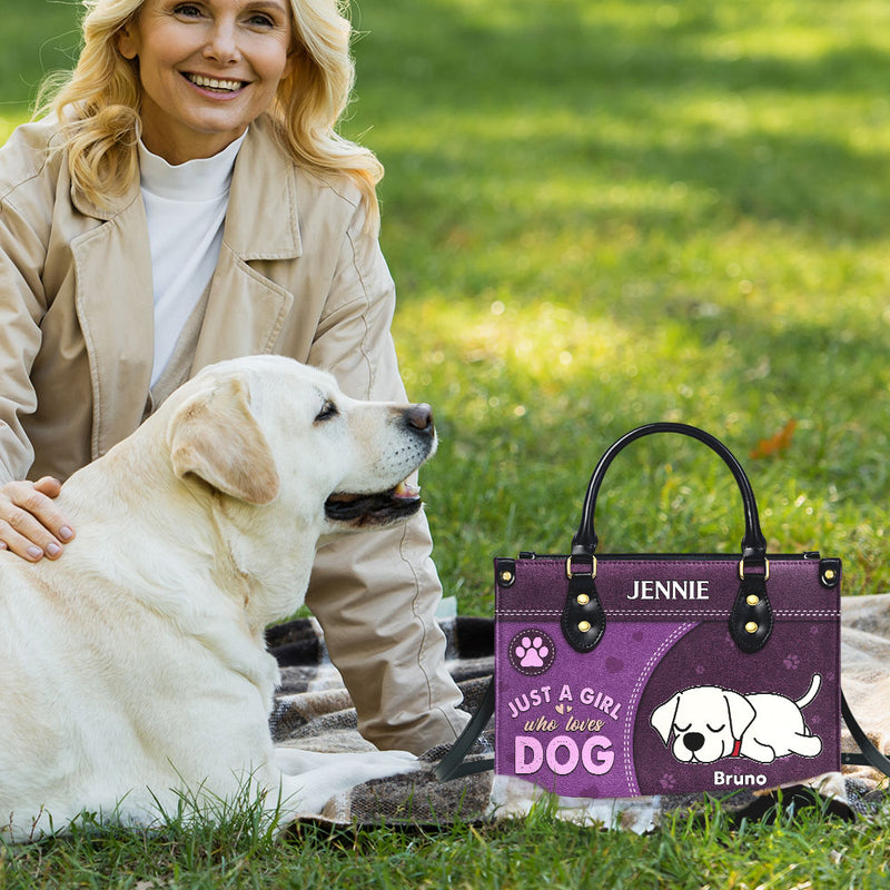 A Girl Loves Her Dog - Personalized Custom Leather Bag