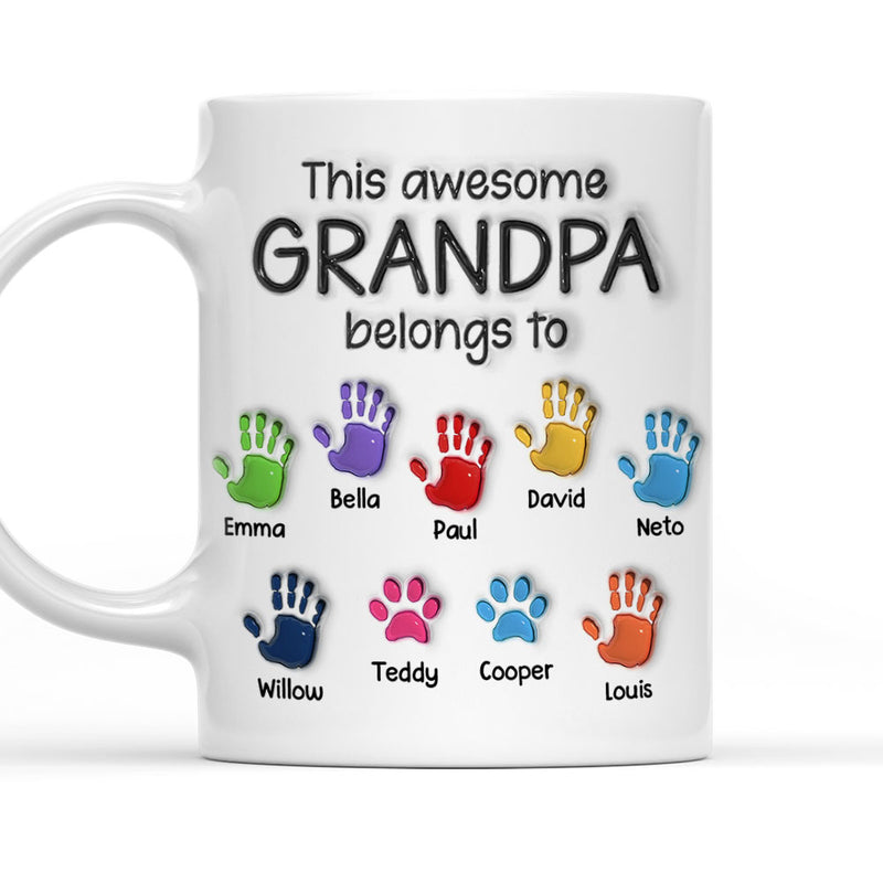 This Awesome Grandpa Belongs To - Personalized Custom 3D Inflated Effect Mug - Father&