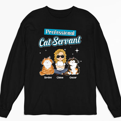 Cat Servant Funny - Personalized Custom Long Sleeve T-shirt