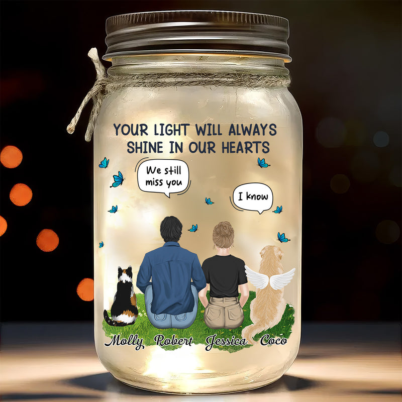 Your Light Will Always Shine In Our Hearts - Personalized Custom Mason Jar Light