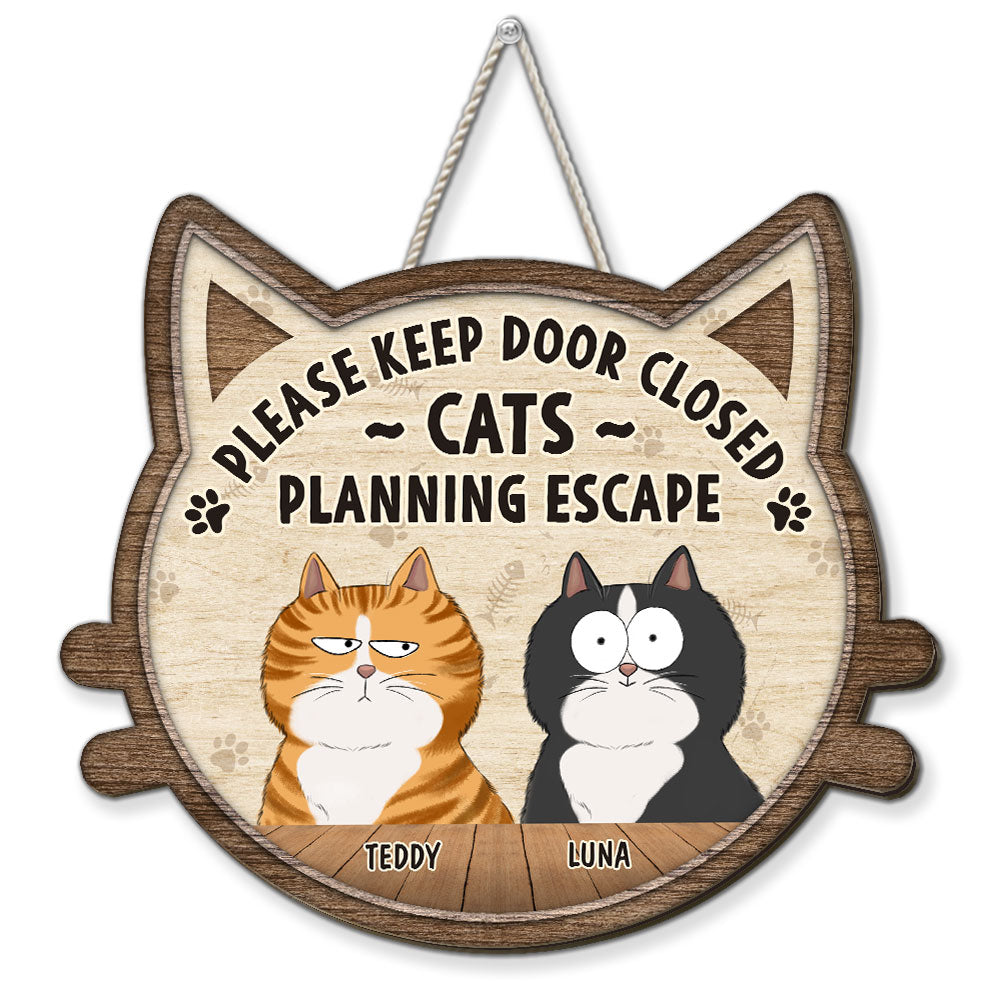 Escaping Cat Sign Cats Planning Escape - Personalized Custom Wood Sign – PAWSIONATE