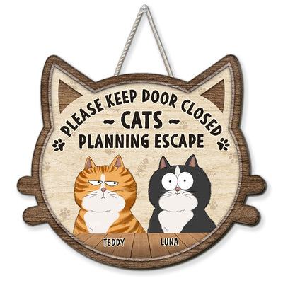 Cats Planning Escape - Personalized Custom Wood Sign