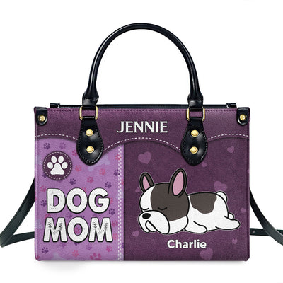 Dog Mom With Paw Print - Personalized Custom Leather Bag