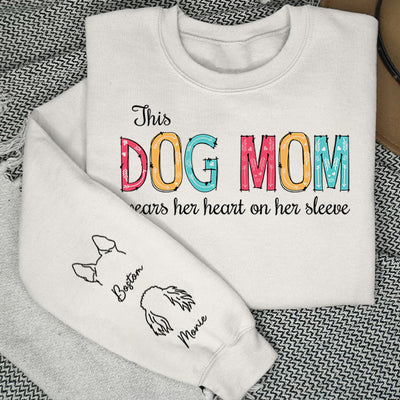 Dog Mom Dad Hearts On Sleeve - Personalized Custom Sweatshirt