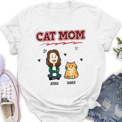 Cat Mom Red - Personalized Custom Women's T-shirt