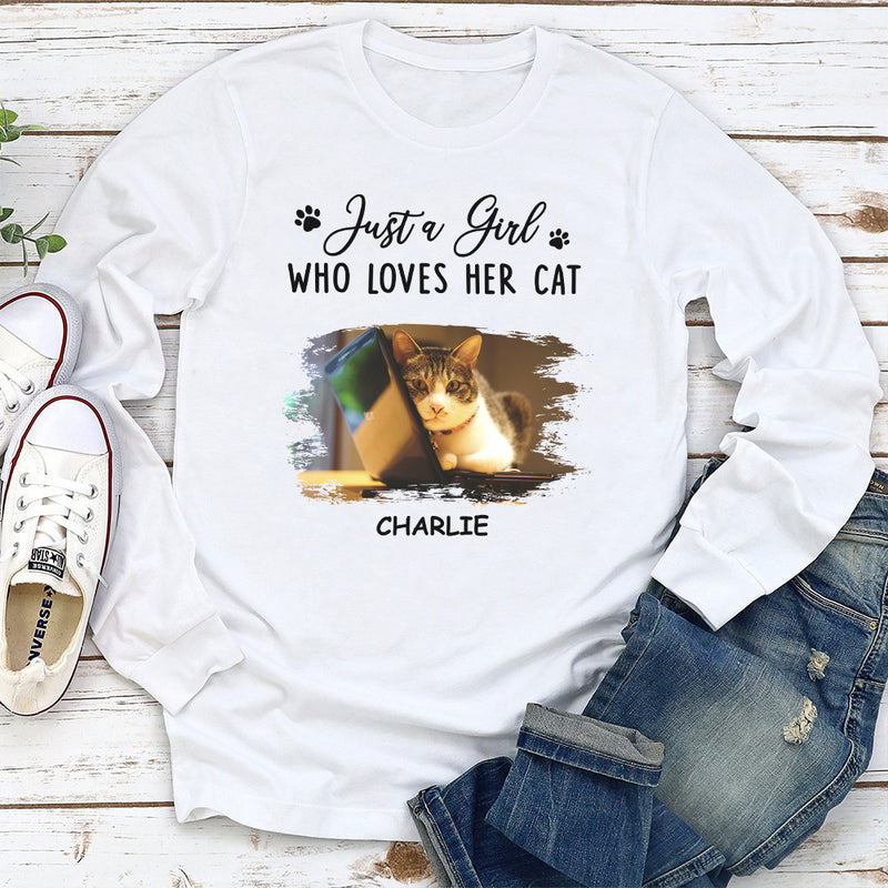 A Girl Loves Cats - Personalized Custom Long Sleeve T-shirt