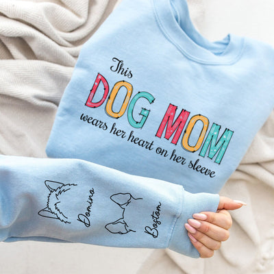 Dog Mom Dad Hearts On Sleeve - Personalized Custom Long Sleeve T-shirt
