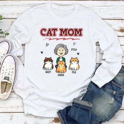 Cat Mom Red - Personalized Custom Long Sleeve T-shirt