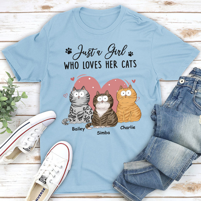 A Girl Loves Cats - Personalized Custom Unisex T-shirt