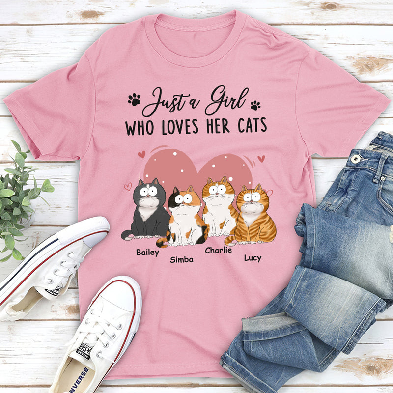 A Girl Loves Cats - Personalized Custom Unisex T-shirt