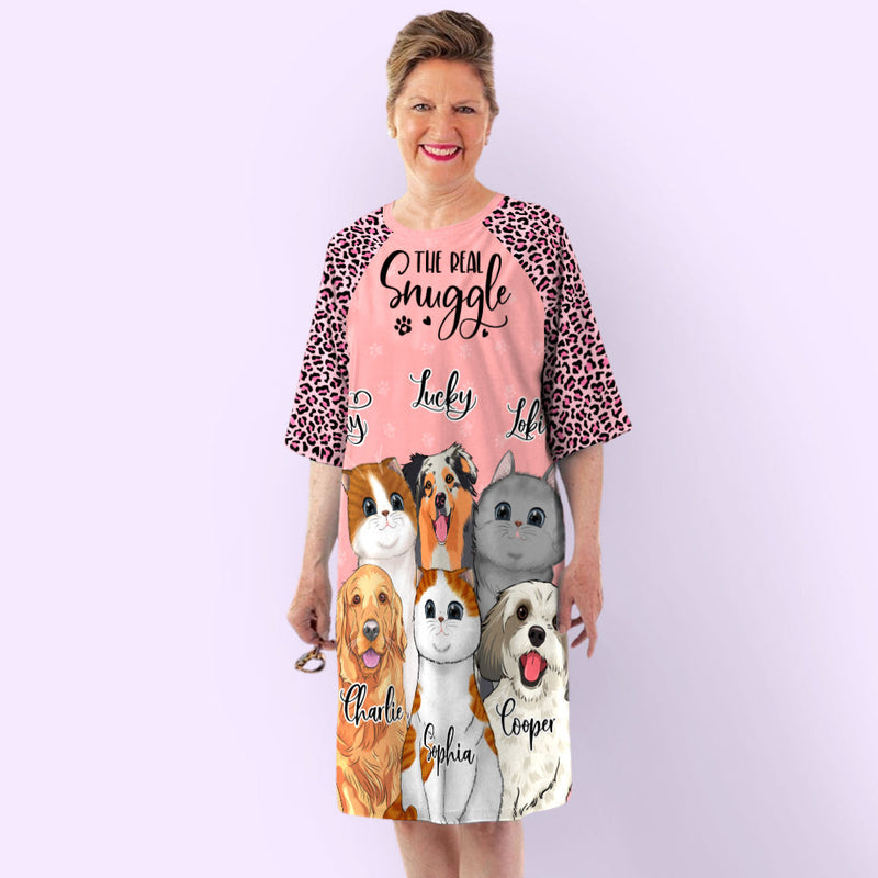Pet Real Snuggle - Personalized Custom 3/4 Sleeve Dress