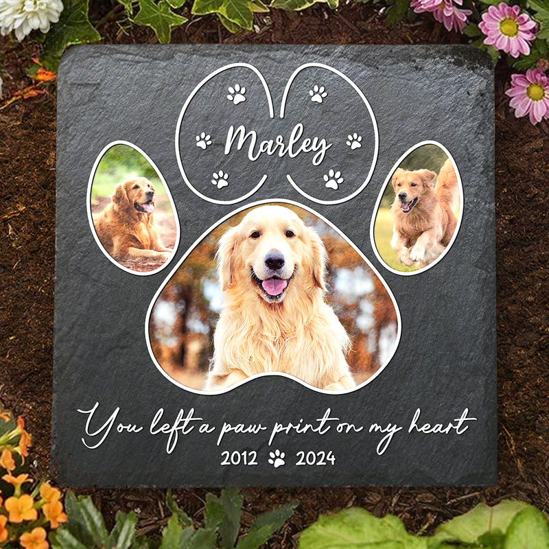 You Left A Paw Print On My Heart - Personalized Custom Pet Memorial Stone