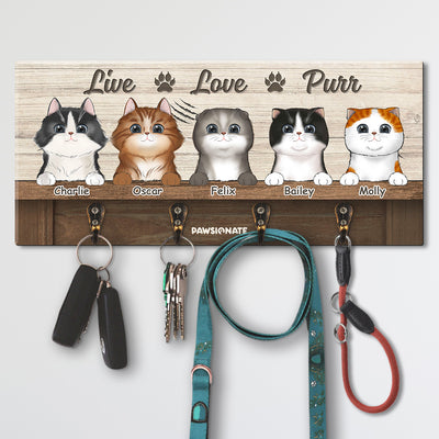 Live Love Purr - Personalized Custom Wooden Key Holder