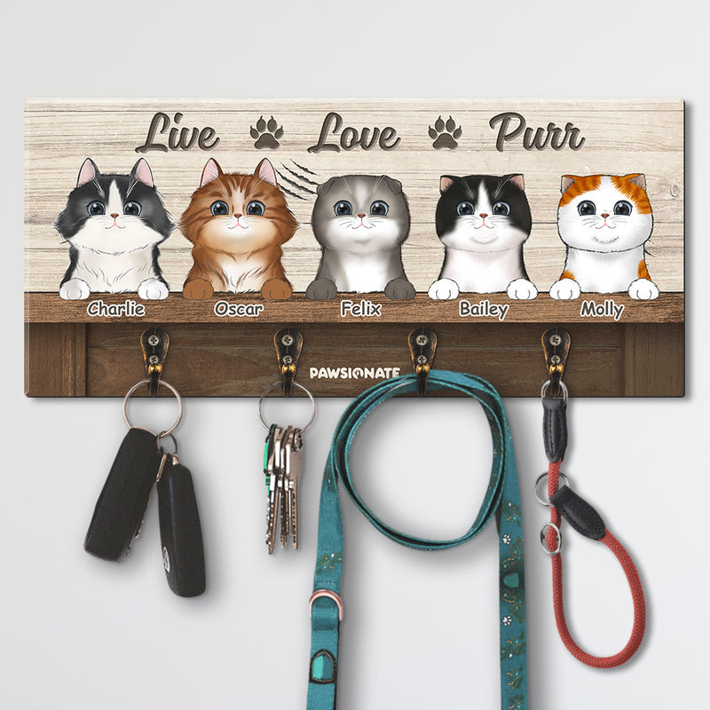 Live Love Purr - Personalized Custom Wooden Key Holder