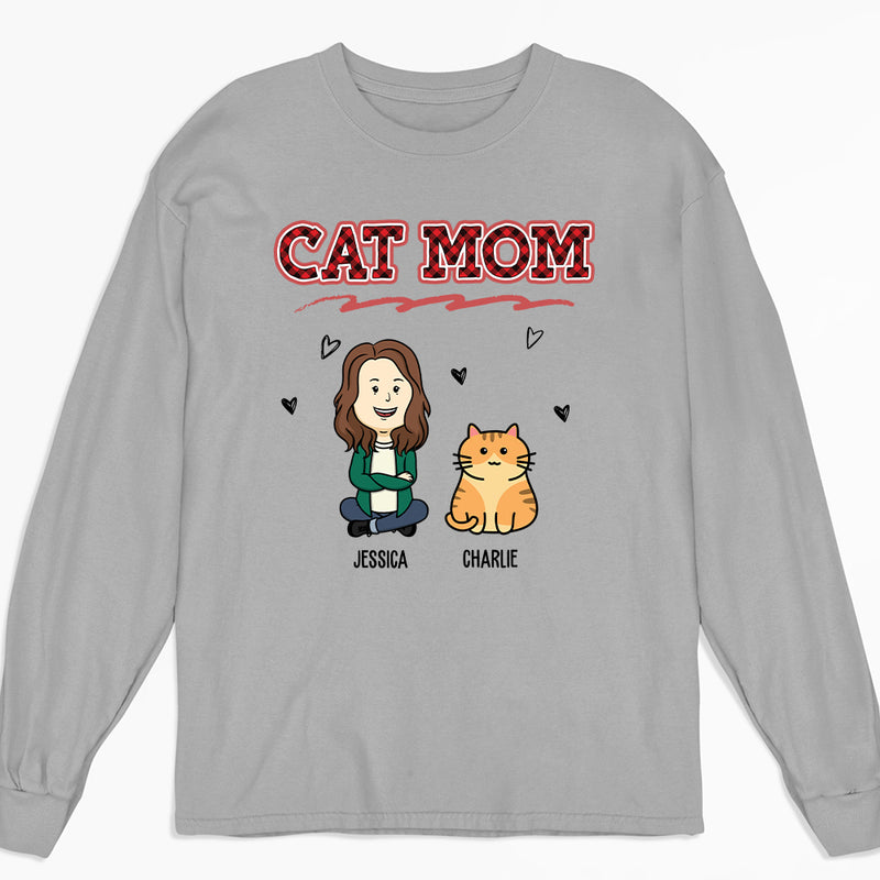 Cat Mom Red - Personalized Custom Long Sleeve T-shirt