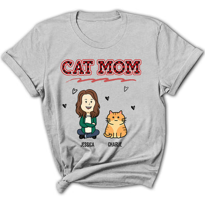 Cat Mom Red - Personalized Custom Women's T-shirt